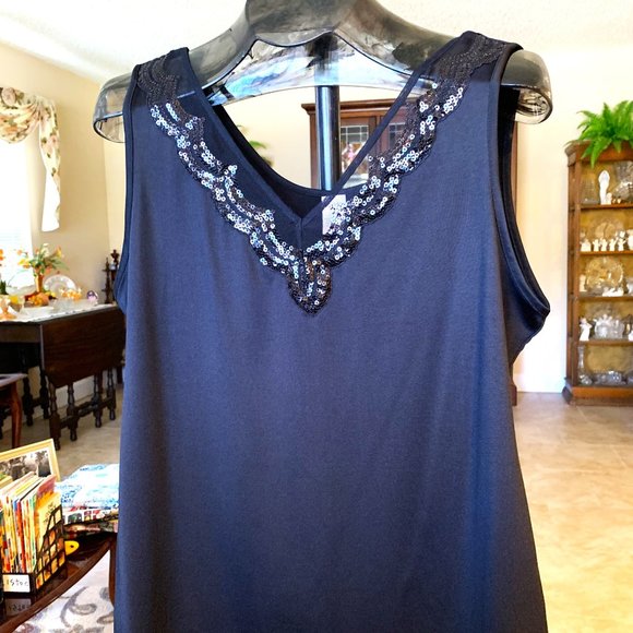 NWOT Cabernet Black Sequined Tank Top - Extra Large - Picture 3 of 5